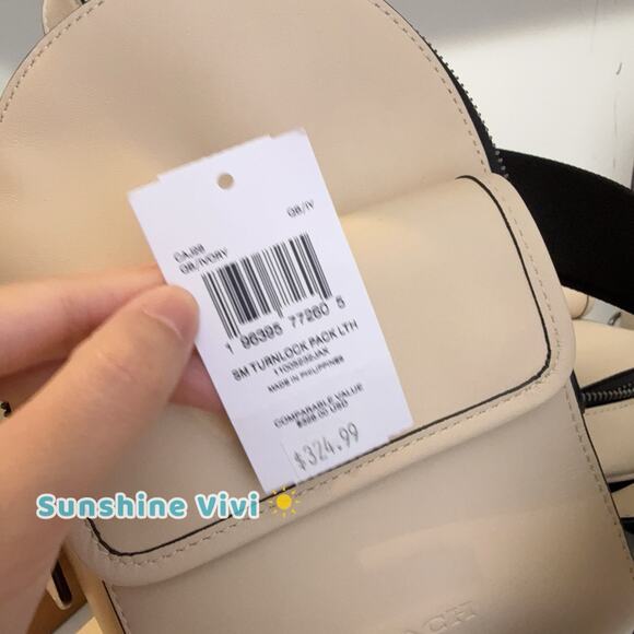 NWT COACH Small Turnlock Sling Pack Smooth Leather Backpack Bag Ivory CAJ28 - Picture 6 of 11